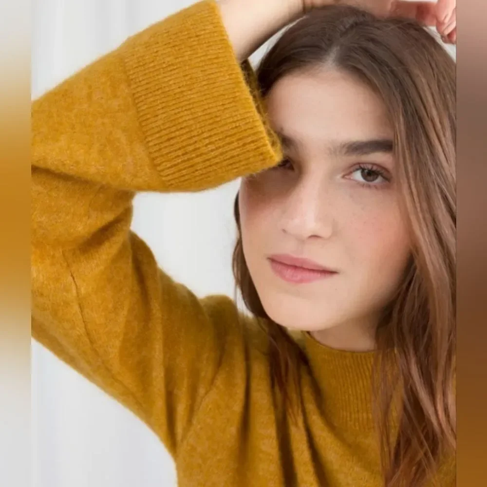 & Other Stories Mock Neck Bell Sleeves Sweater In Mustard Yellow Size XS_10